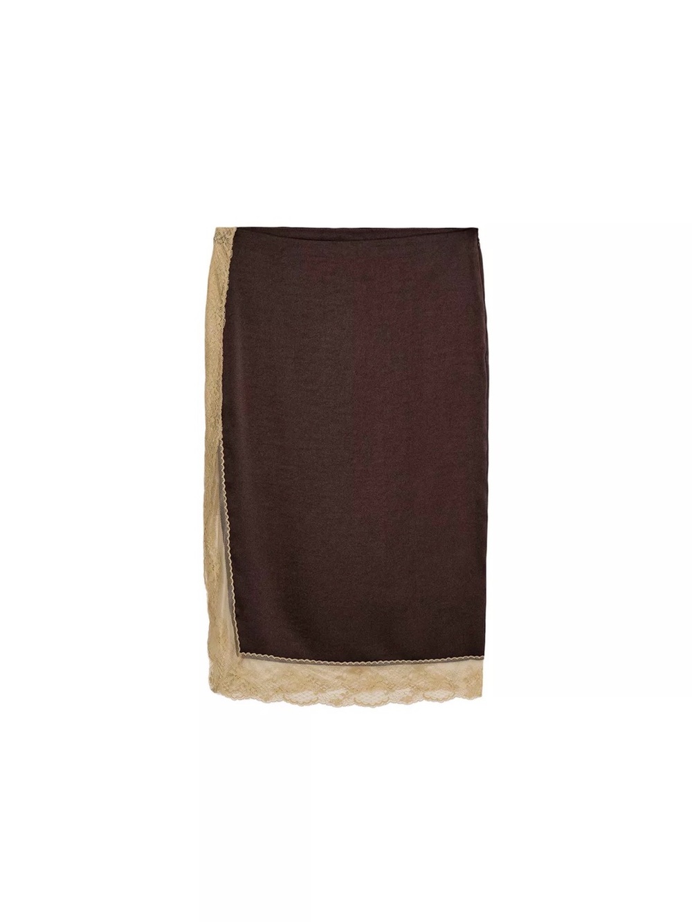 Zara Brown Pencil Skirt with Cream Lace Trim